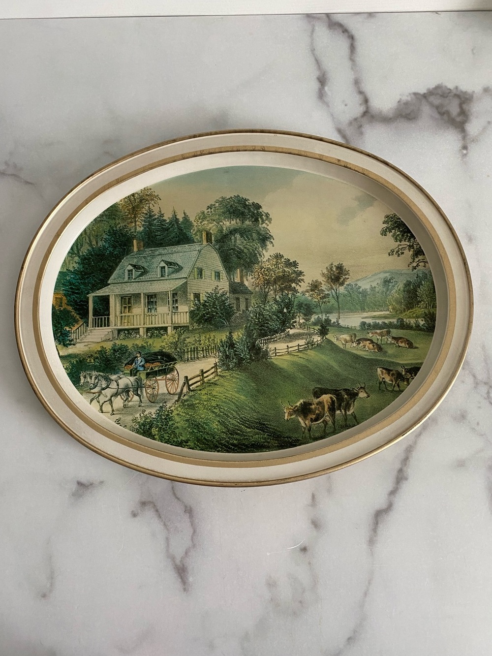Vintage Currier and Ives Metal Serving Tray The American Homestead Summer 1868